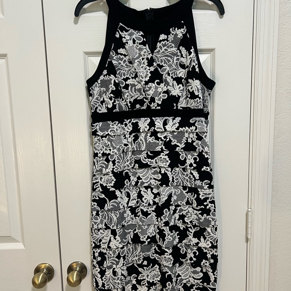 White House Black Market Black and White Halter Sheath Mini Dress